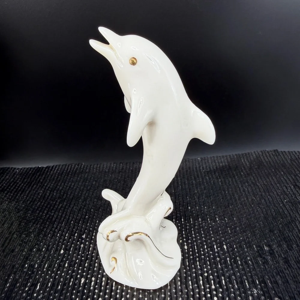 Lenox Ivory China Dolphin Figurine Gold Trim Nautical Ocean‎ Marine Life 4 Inch